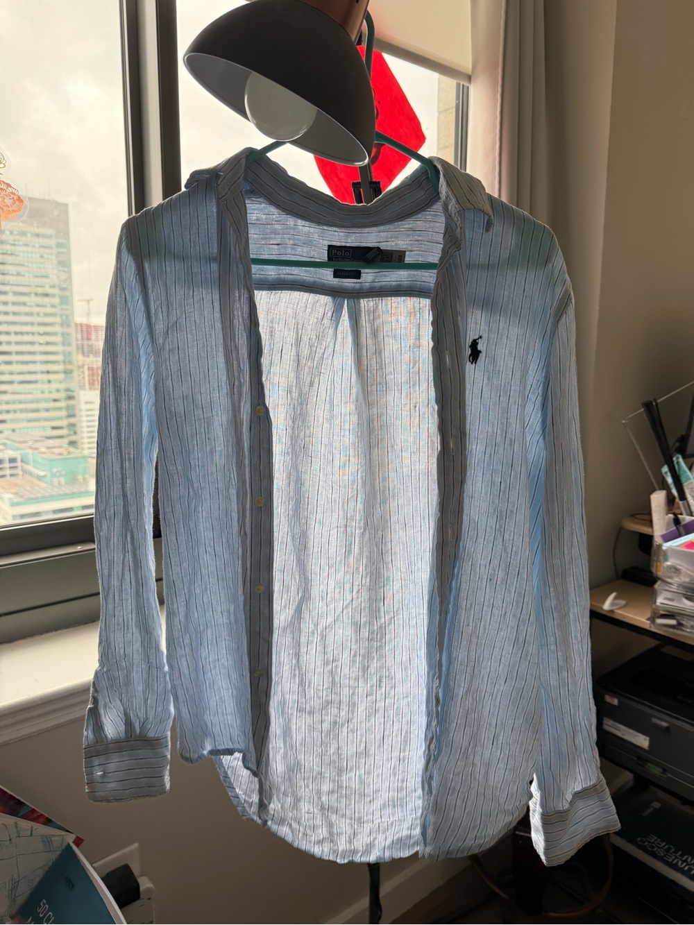 Polo by Ralph Lauren Women Light Blue Striped Cotton Shirt Jacket